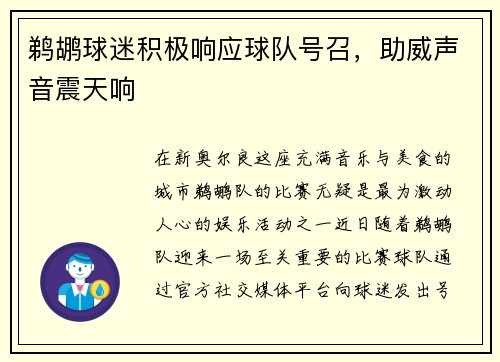 鹈鹕球迷积极响应球队号召，助威声音震天响